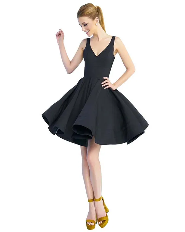 2019 Yellow Satin Homecoming Dresses V-Neck Sexy Short Cocktail Dress