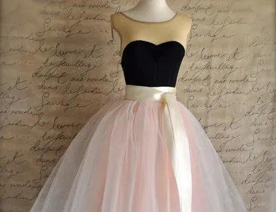 7 Layers 25.6" Two Tone Color Tea Length Midi Women Skirts Princess Tutu Tulle Gown Saias Femininas vestidos Plus Size