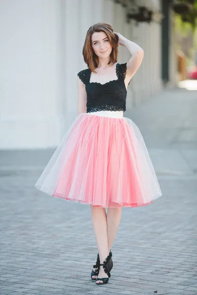 7 Layers 25.6" Two Tone Color Tea Length Midi Women Skirts Princess Tutu Tulle Gown Saias Femininas vestidos Plus Size