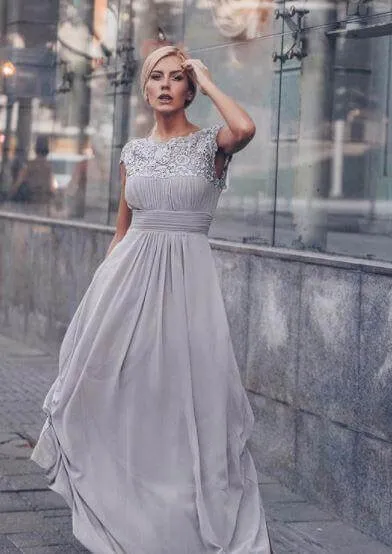 Allanah cap sleeve lace and chiffon bridesmaid dress lighter colors