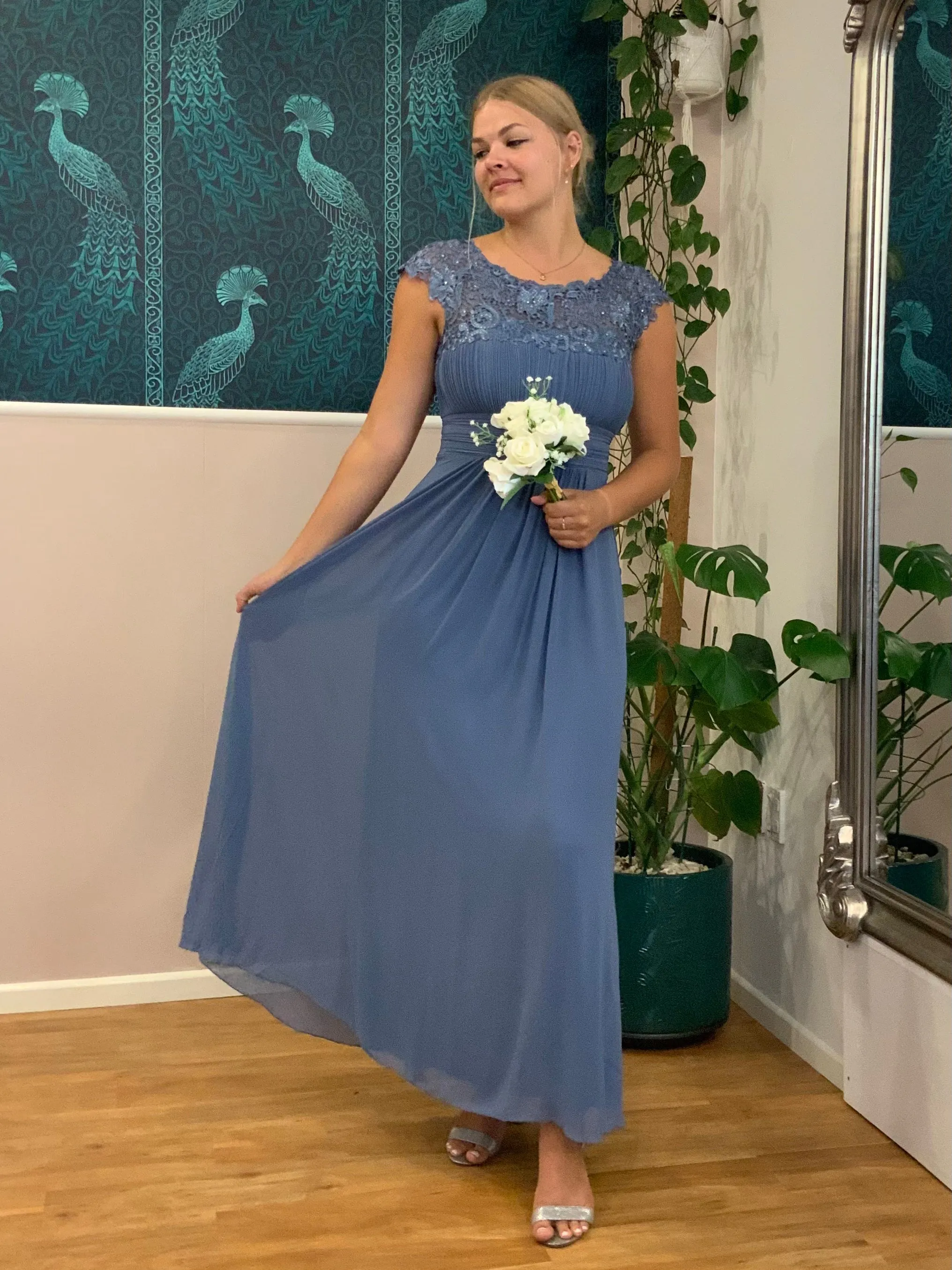 Allanah cap sleeve lace and chiffon bridesmaid dress lighter colors