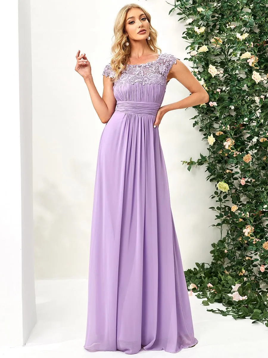 Allanah cap sleeve lace and chiffon bridesmaid dress lighter colors