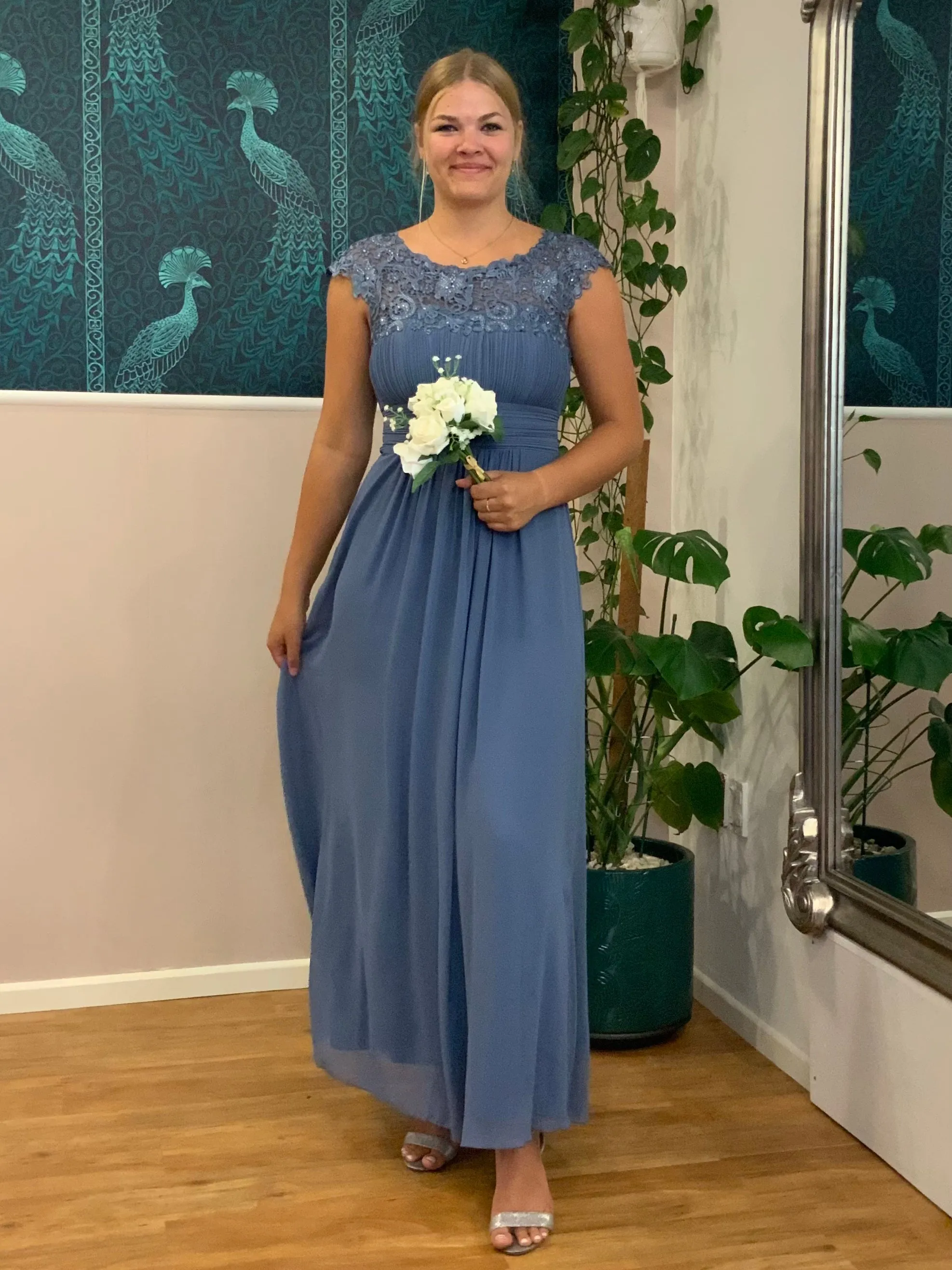 Allanah cap sleeve lace and chiffon bridesmaid dress lighter colors