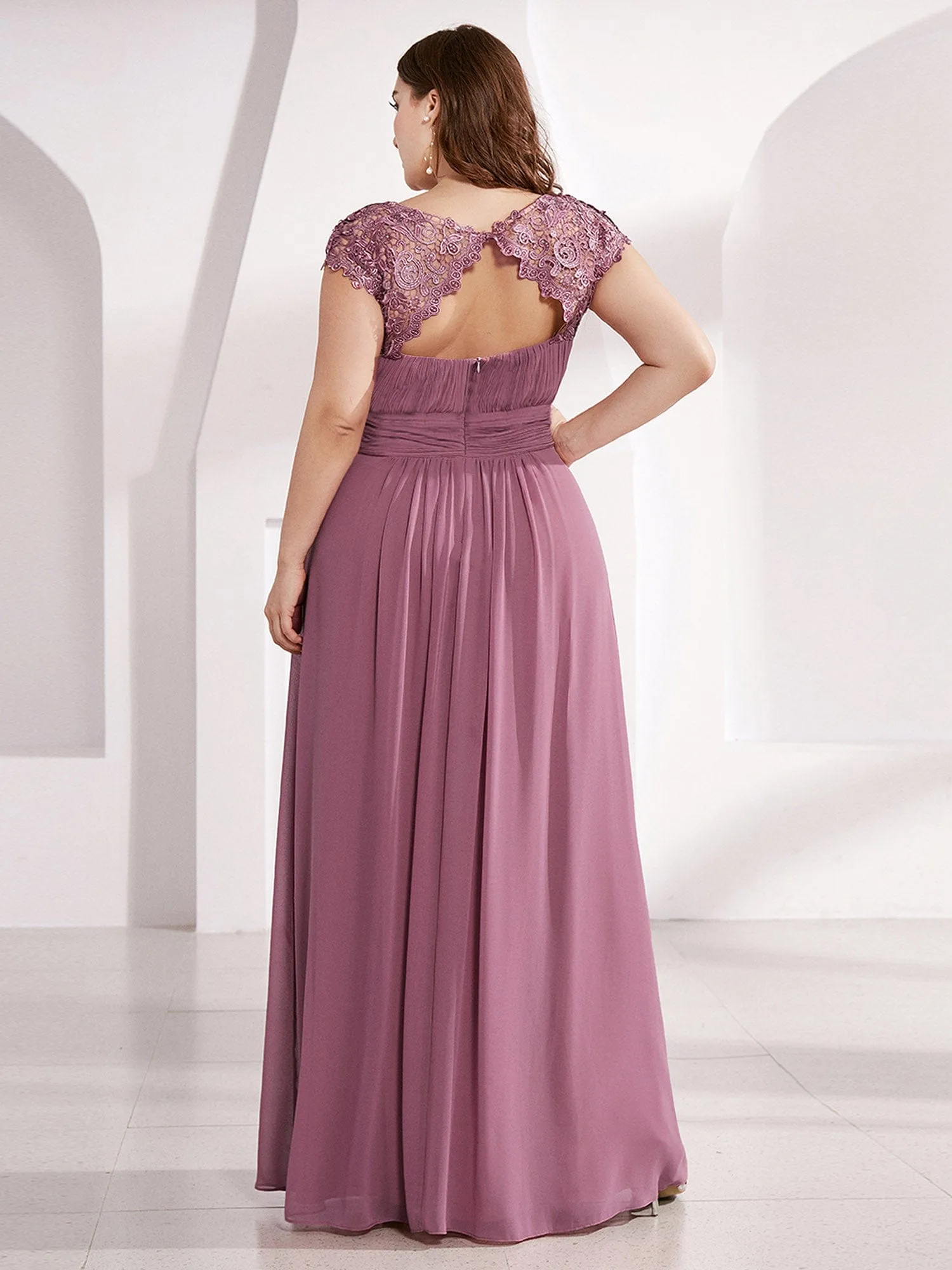 Allanah cap sleeve lace and chiffon bridesmaid dress lighter colors