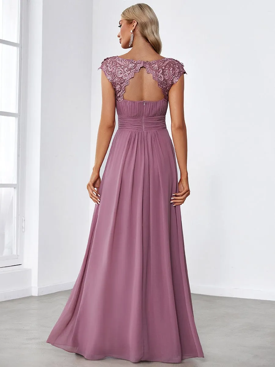Allanah cap sleeve lace and chiffon bridesmaid dress lighter colors