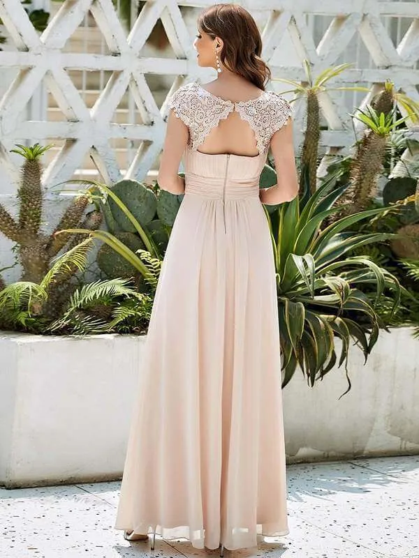 Allanah cap sleeve lace and chiffon bridesmaid dress lighter colors