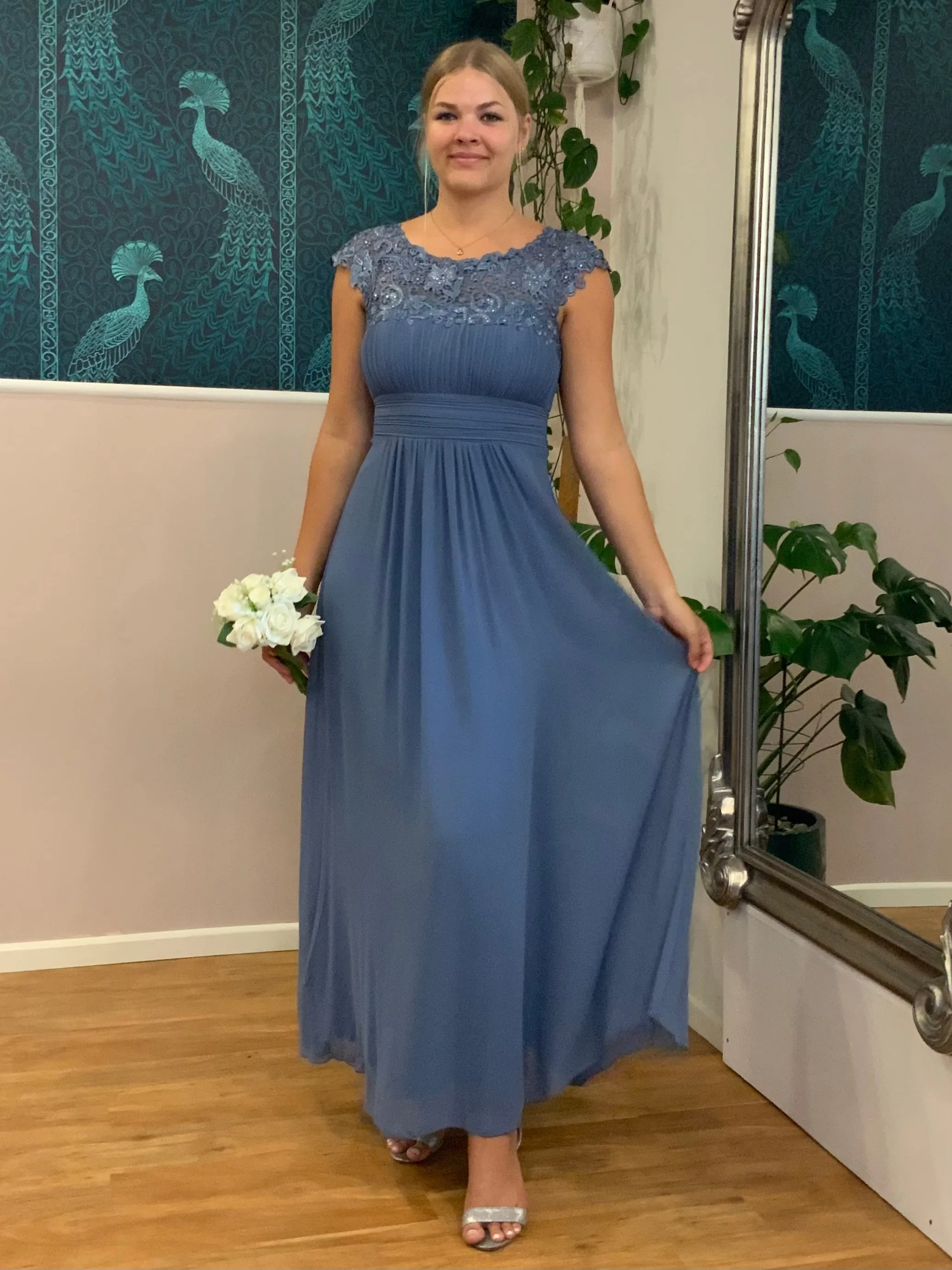 Allanah cap sleeve lace and chiffon bridesmaid dress lighter colors