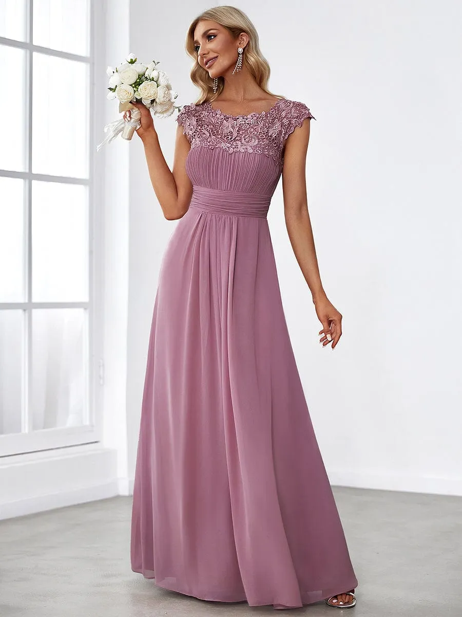 Allanah cap sleeve lace and chiffon bridesmaid dress lighter colors