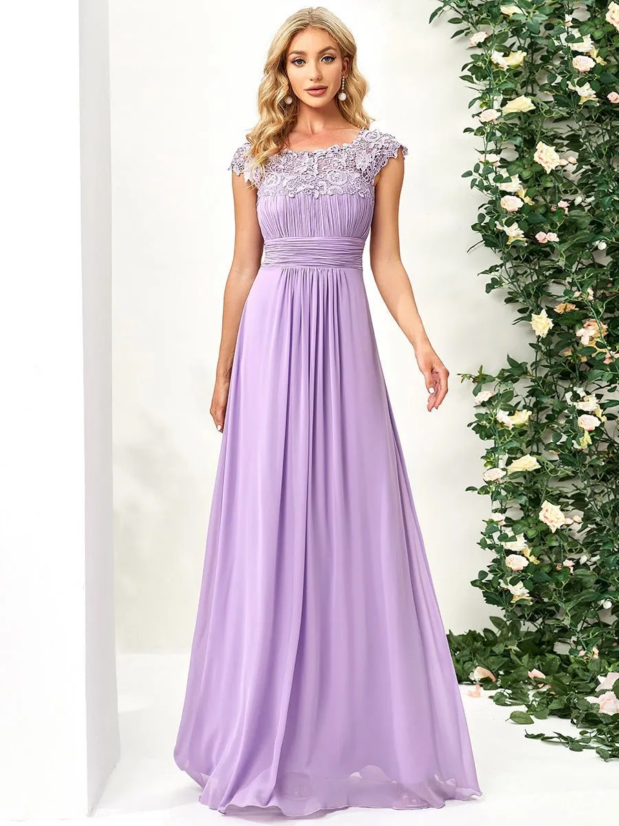 Allanah cap sleeve lace and chiffon bridesmaid dress lighter colors