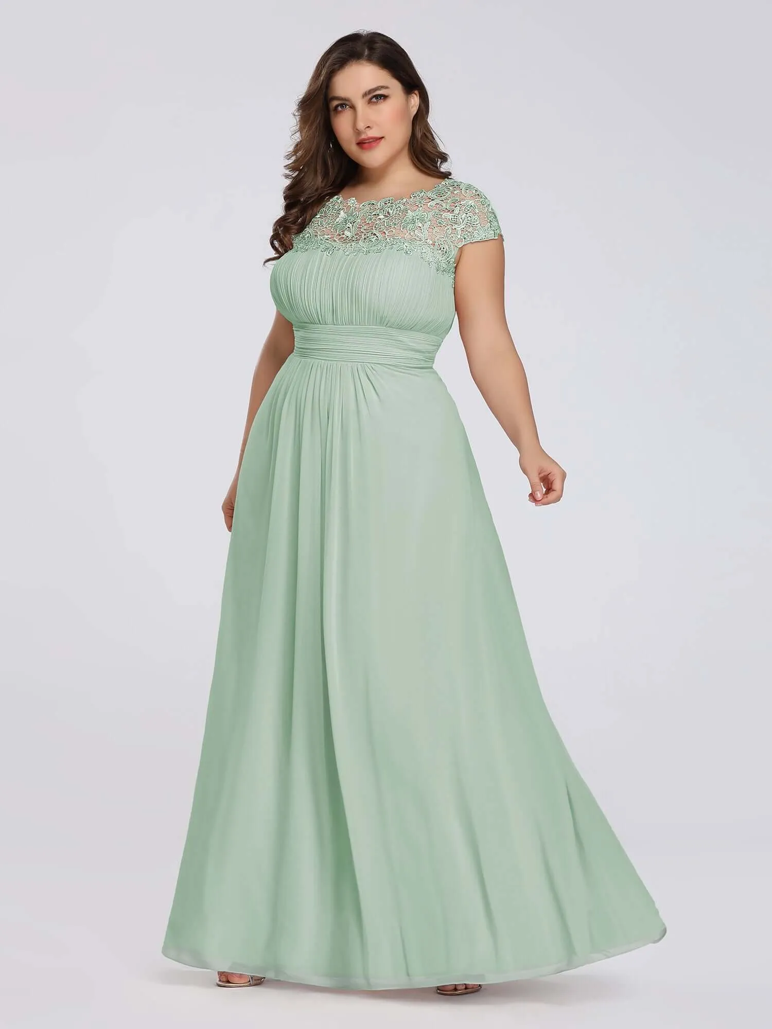 Allanah cap sleeve lace and chiffon bridesmaid dress lighter colors