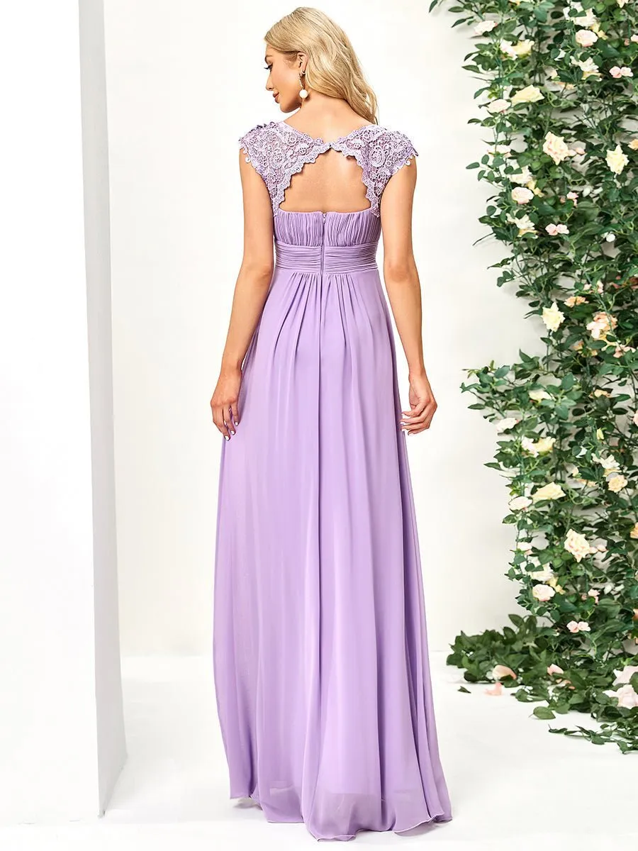 Allanah cap sleeve lace and chiffon bridesmaid dress lighter colors