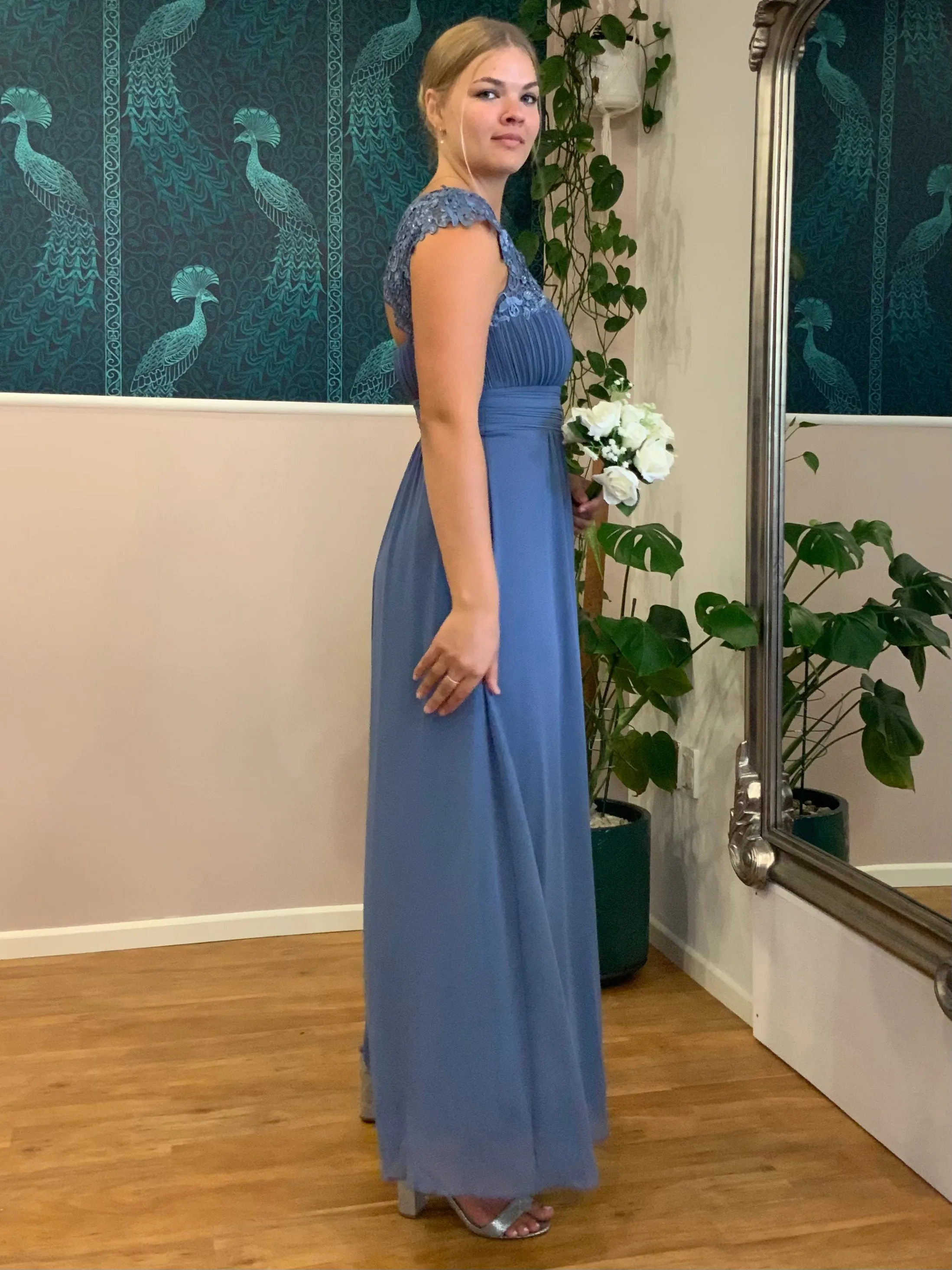 Allanah cap sleeve lace and chiffon bridesmaid dress lighter colors