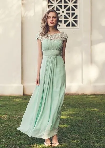 Allanah cap sleeve lace and chiffon bridesmaid dress lighter colors