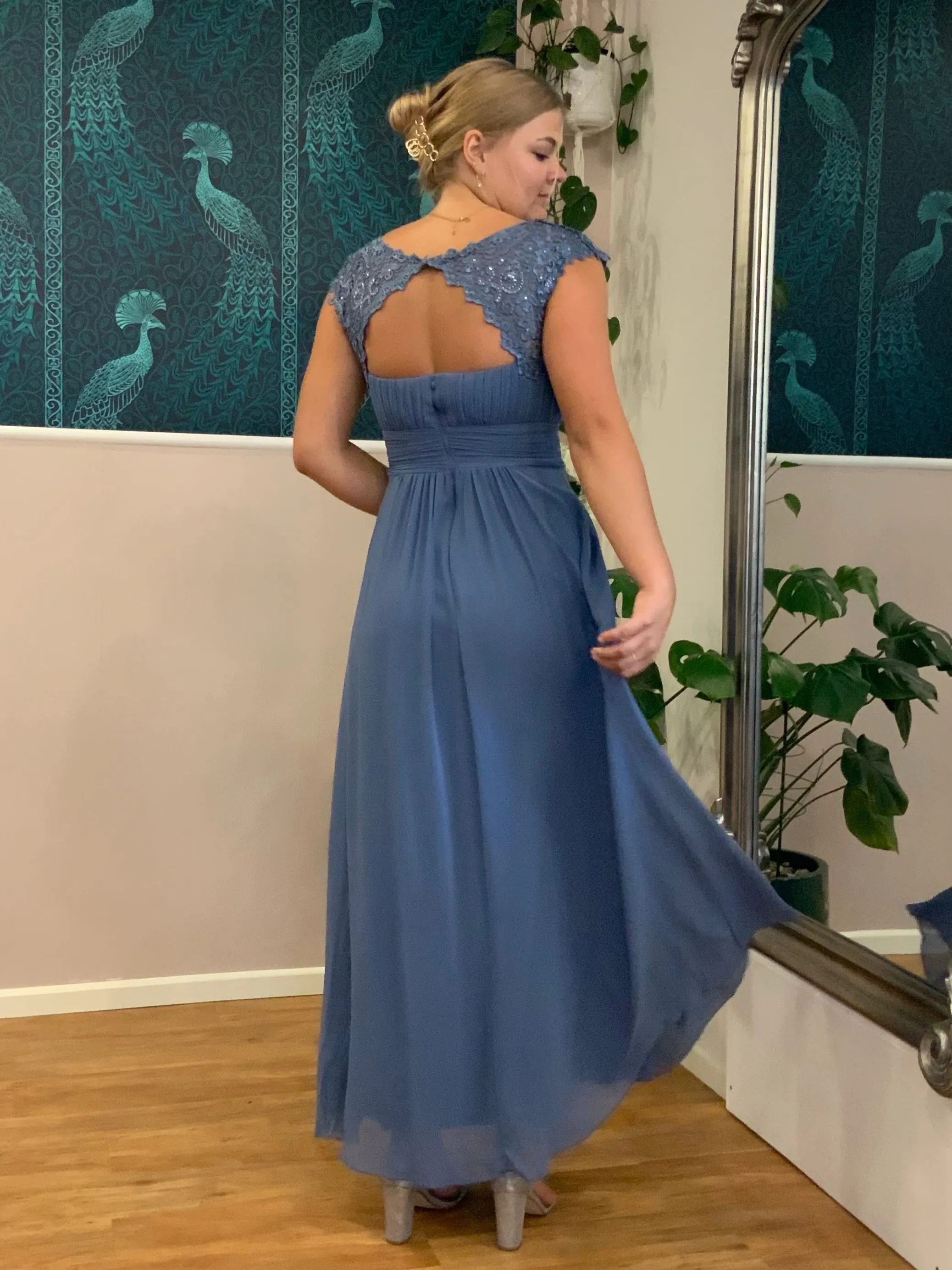 Allanah cap sleeve lace and chiffon bridesmaid dress lighter colors