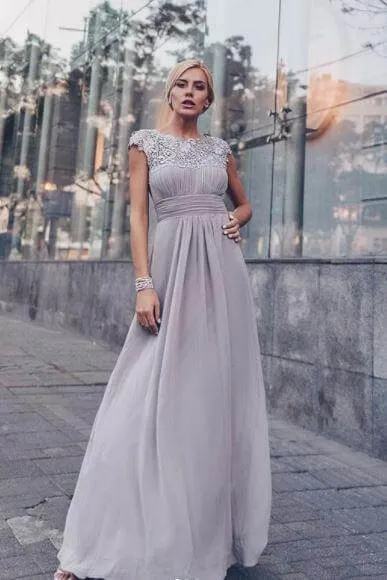 Allanah cap sleeve lace and chiffon bridesmaid dress lighter colors