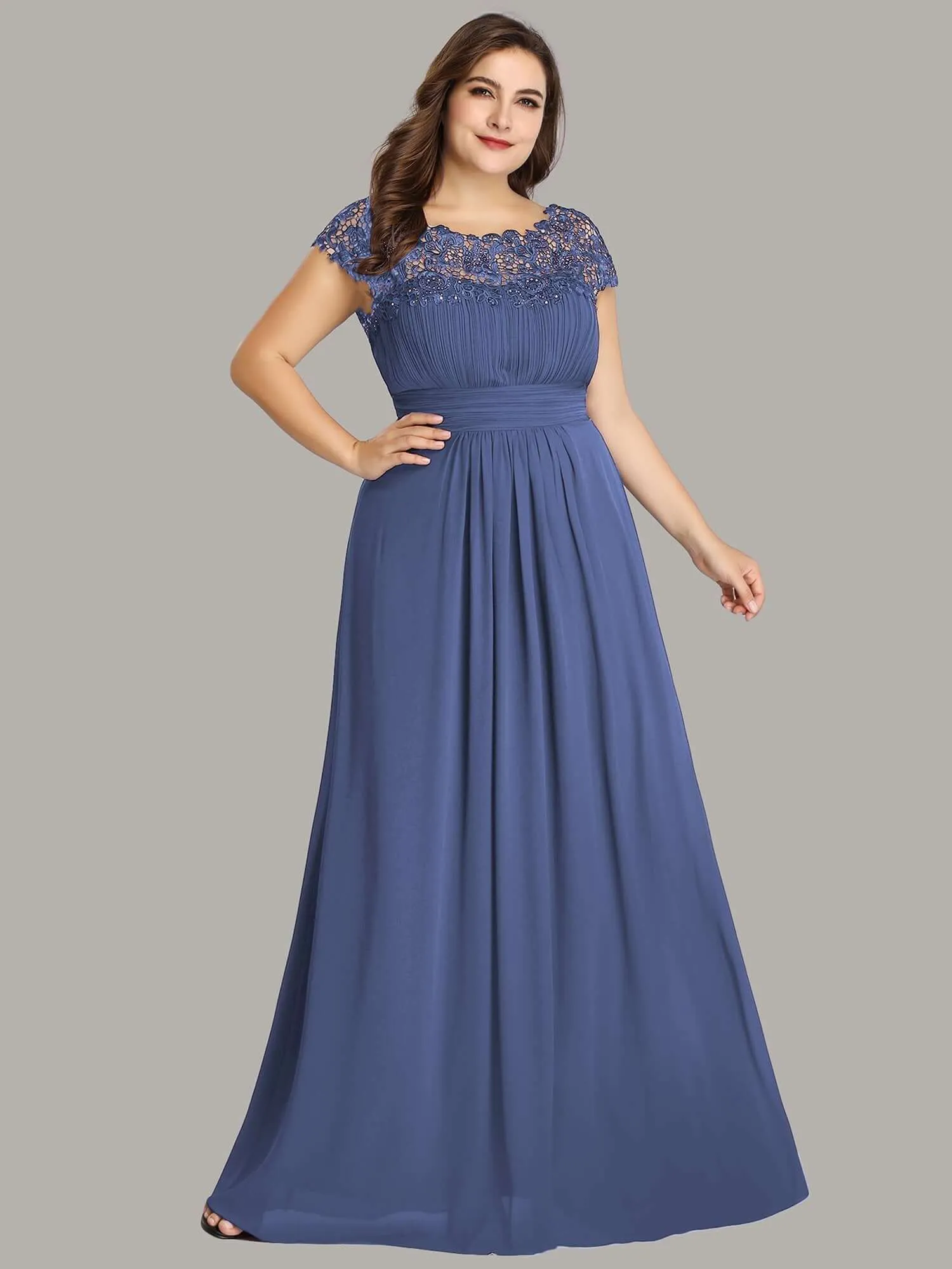 Allanah cap sleeve lace and chiffon bridesmaid dress lighter colors