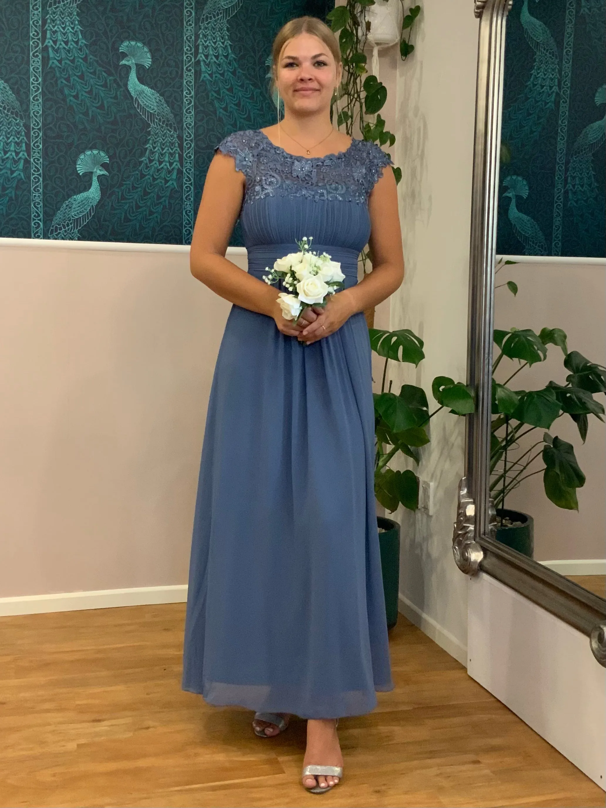 Allanah cap sleeve lace and chiffon bridesmaid dress lighter colors