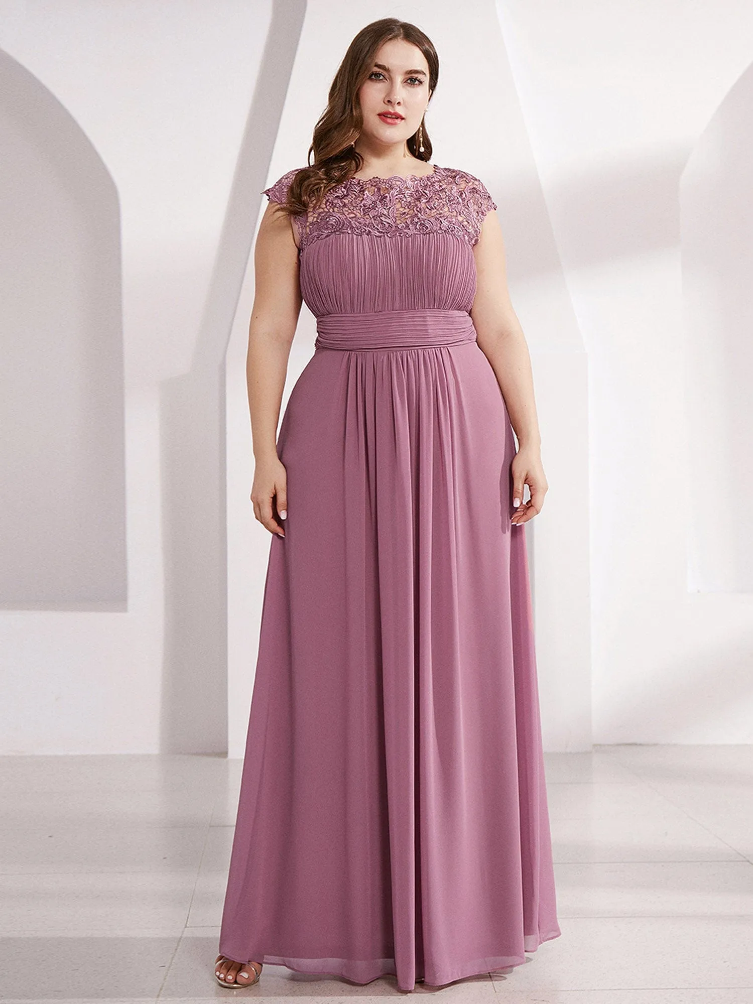 Allanah cap sleeve lace and chiffon bridesmaid dress lighter colors