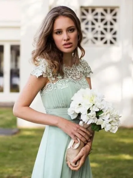 Allanah cap sleeve lace and chiffon bridesmaid dress lighter colors