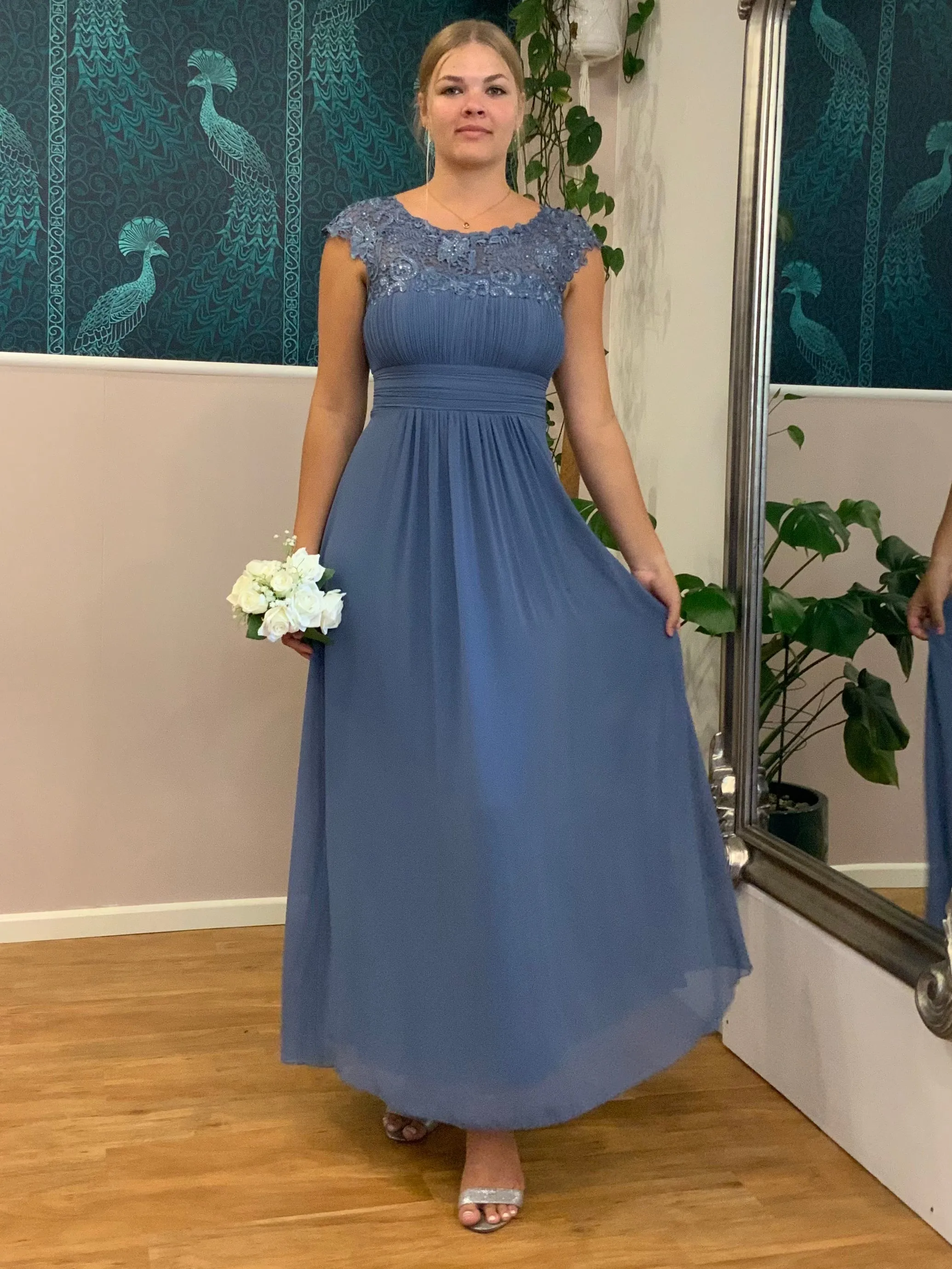Allanah cap sleeve lace and chiffon bridesmaid dress lighter colors