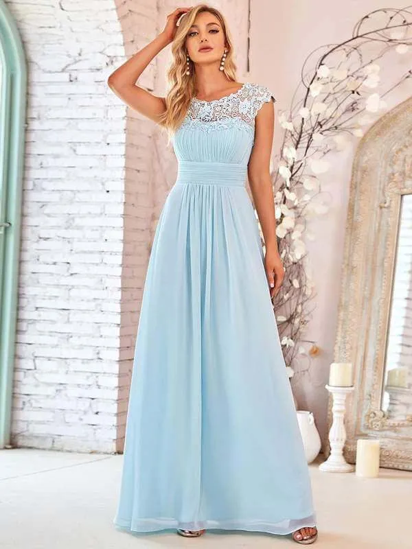 Allanah cap sleeve lace and chiffon bridesmaid dress lighter colors