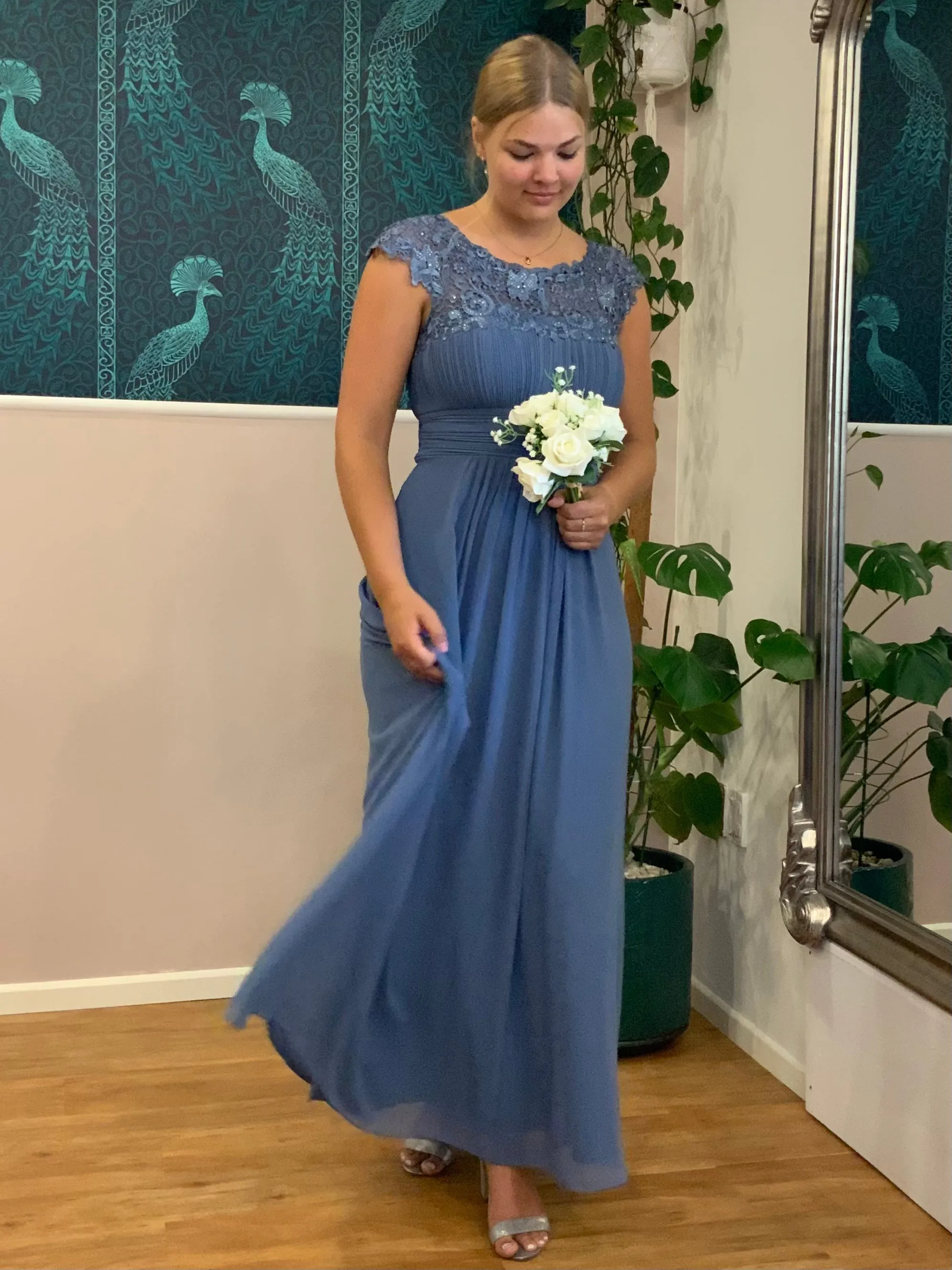 Allanah cap sleeve lace and chiffon bridesmaid dress lighter colors