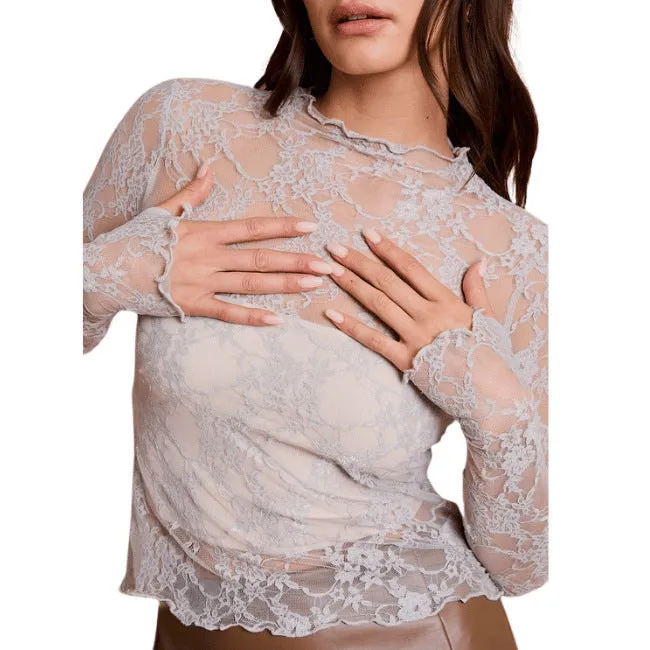 Alluring See-Through Mesh Lace Long-Sleeved Top