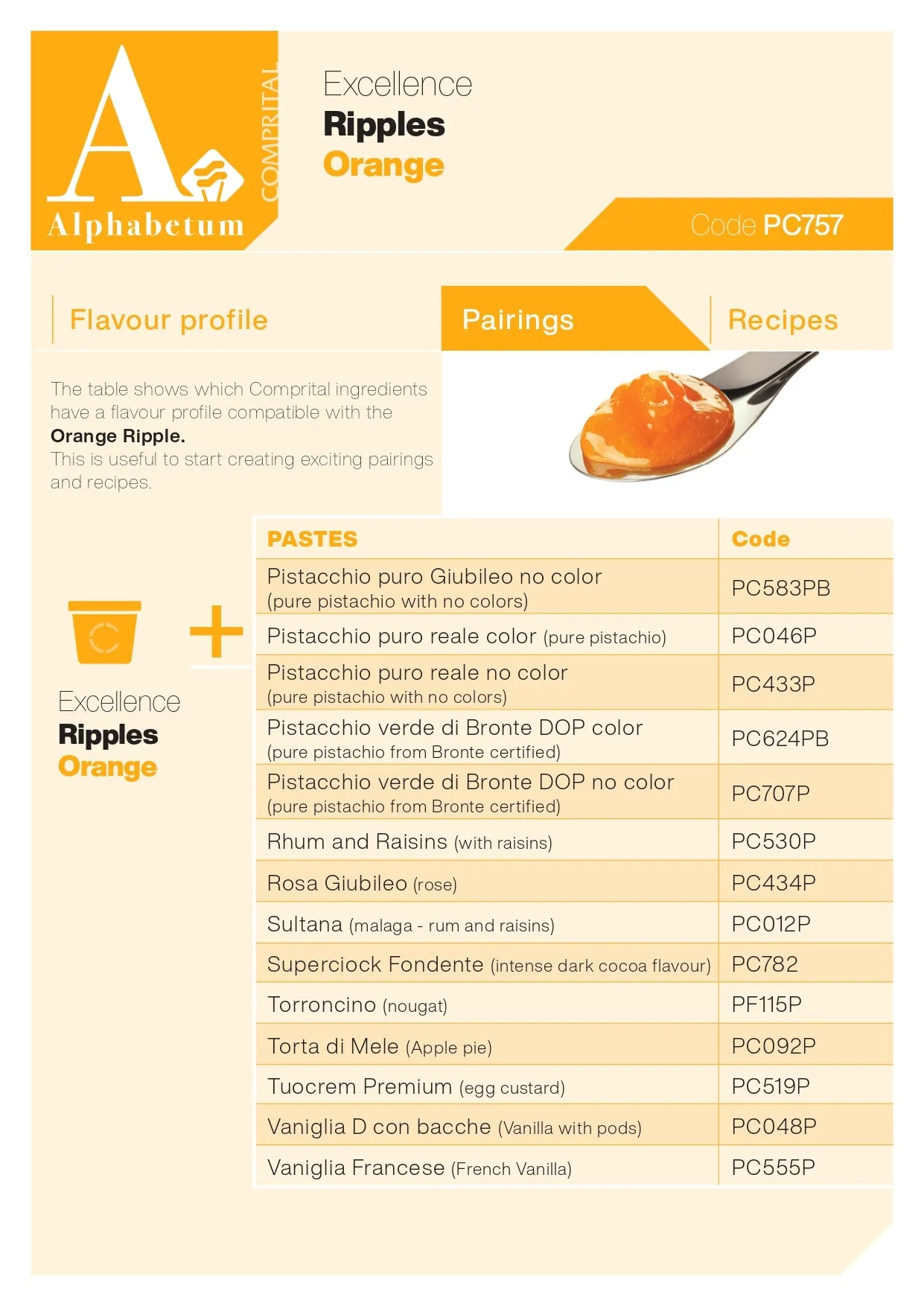 Arancia (orange Ripple with fillets of candied orange) Ripple - Case of 2 x 3 kg Units