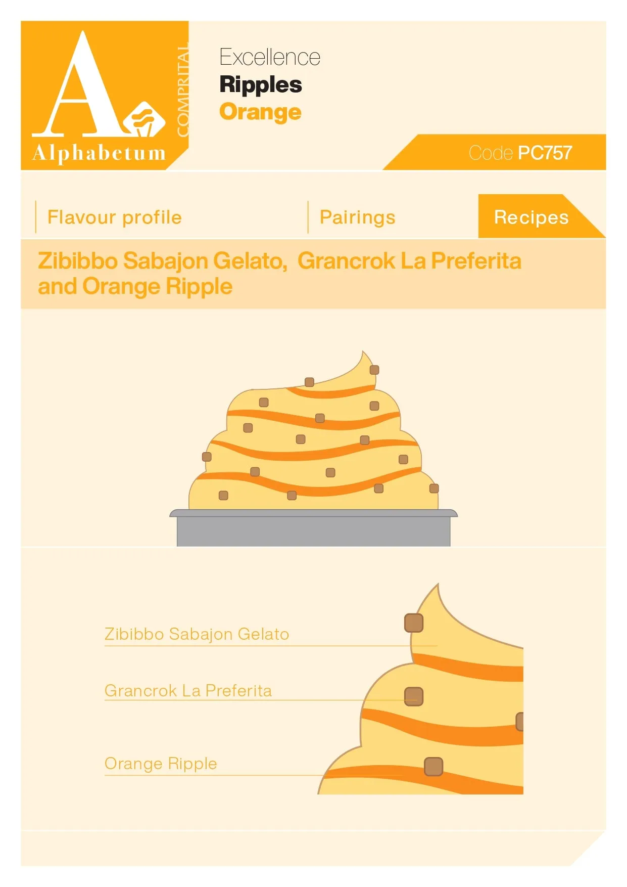 Arancia (orange Ripple with fillets of candied orange) Ripple - Case of 2 x 3 kg Units