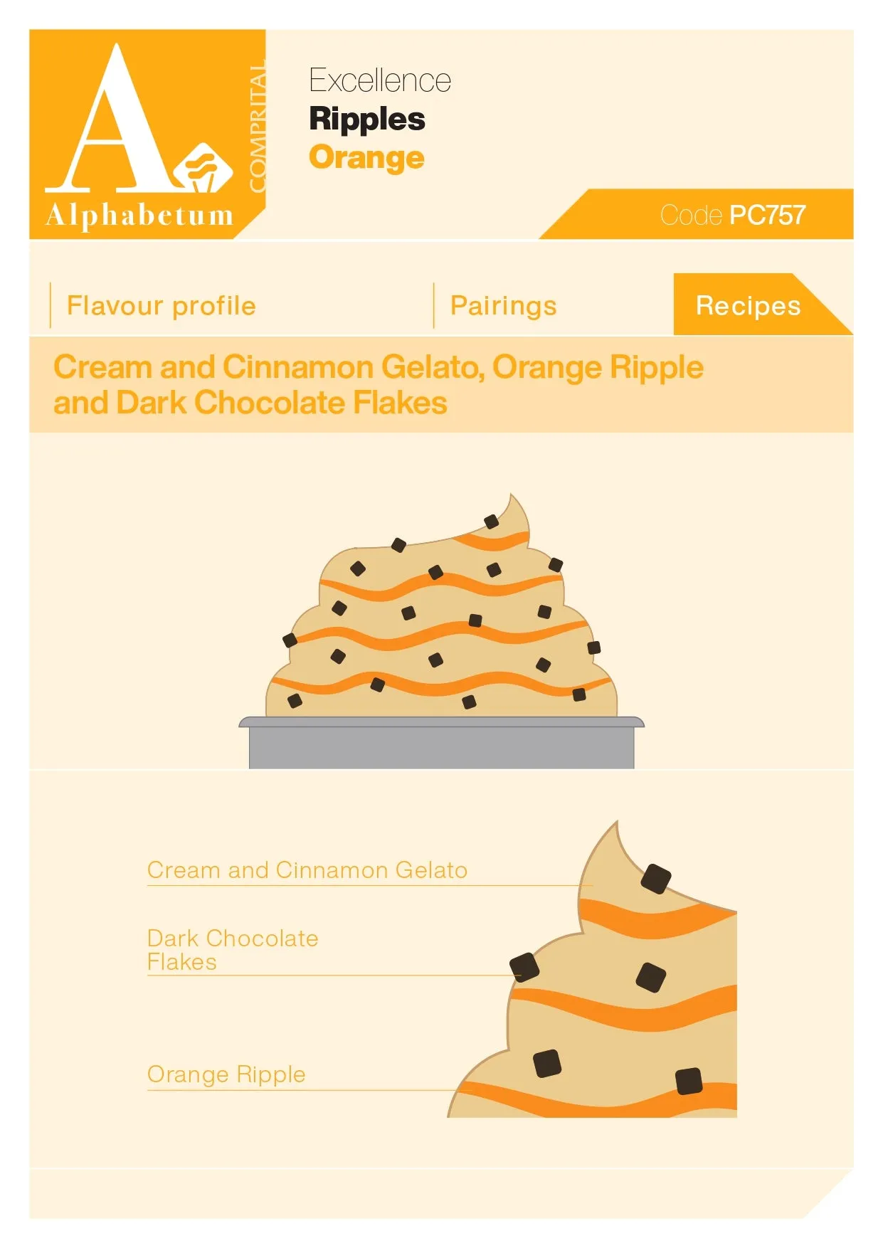 Arancia (orange Ripple with fillets of candied orange) Ripple - Case of 2 x 3 kg Units