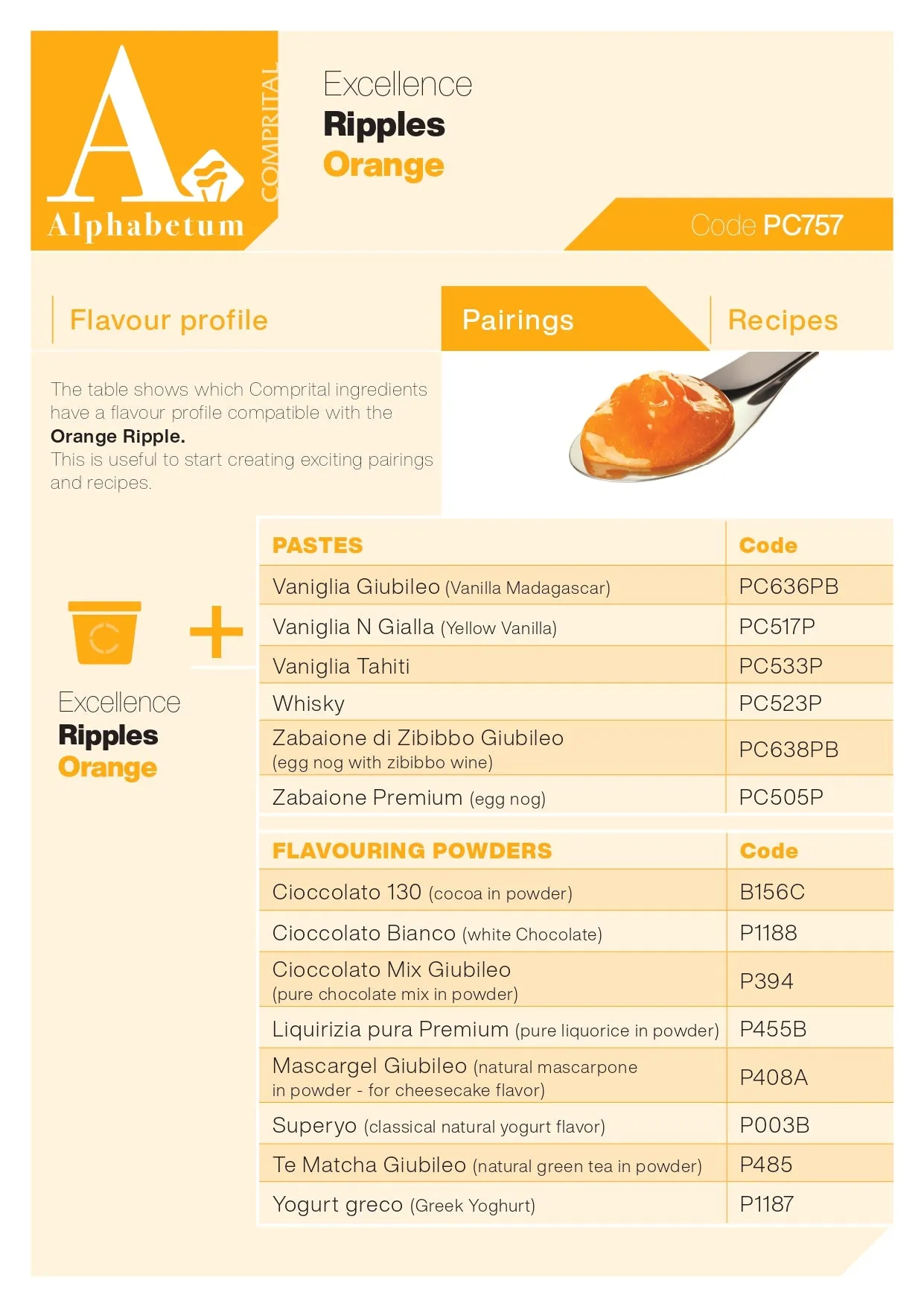 Arancia (orange Ripple with fillets of candied orange) Ripple - Case of 2 x 3 kg Units