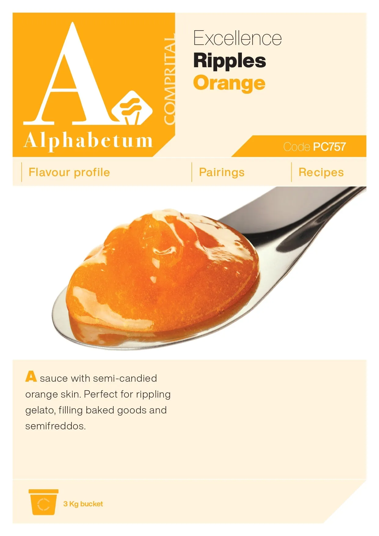 Arancia (orange Ripple with fillets of candied orange) Ripple - Case of 2 x 3 kg Units