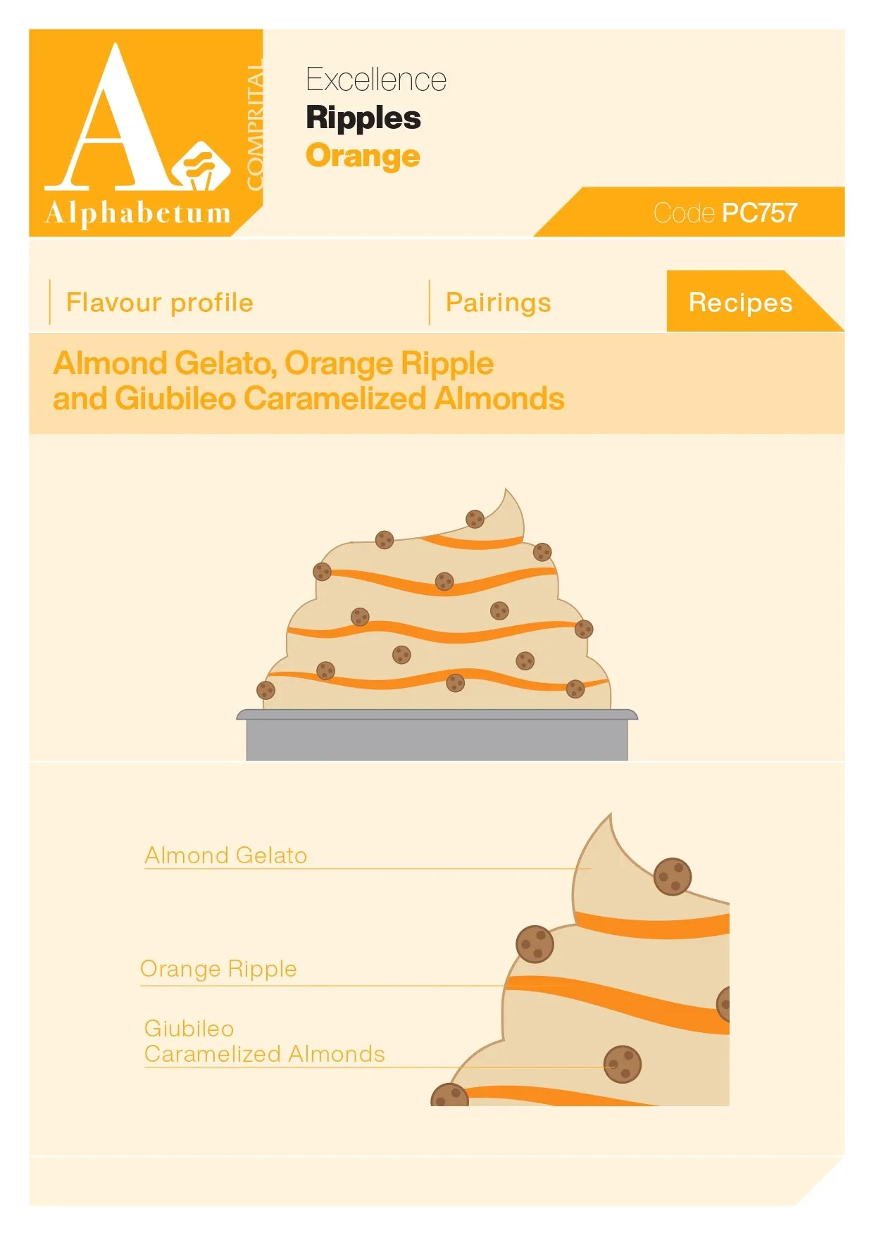 Arancia (orange Ripple with fillets of candied orange) Ripple - Case of 2 x 3 kg Units