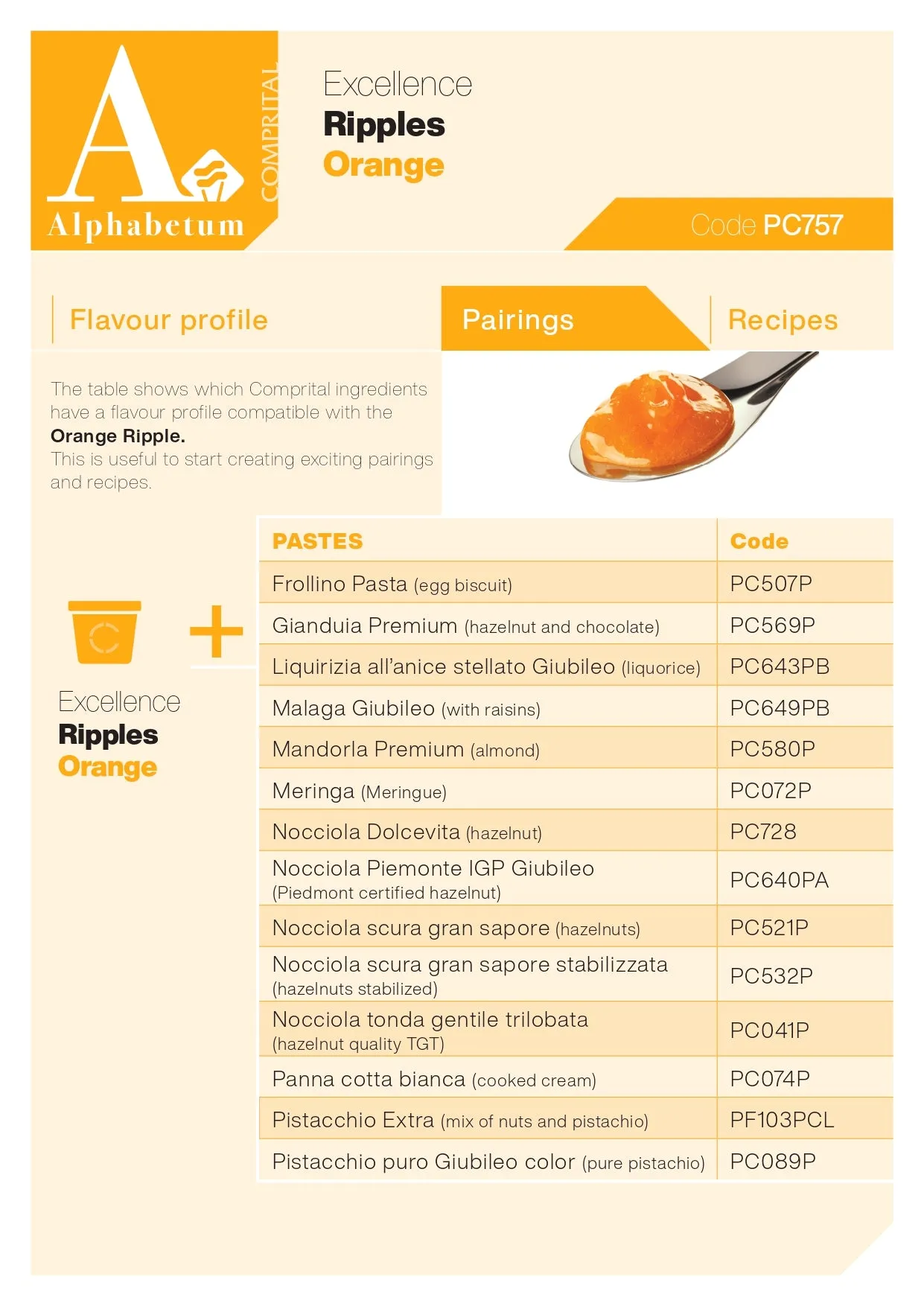 Arancia (orange Ripple with fillets of candied orange) Ripple - Case of 2 x 3 kg Units