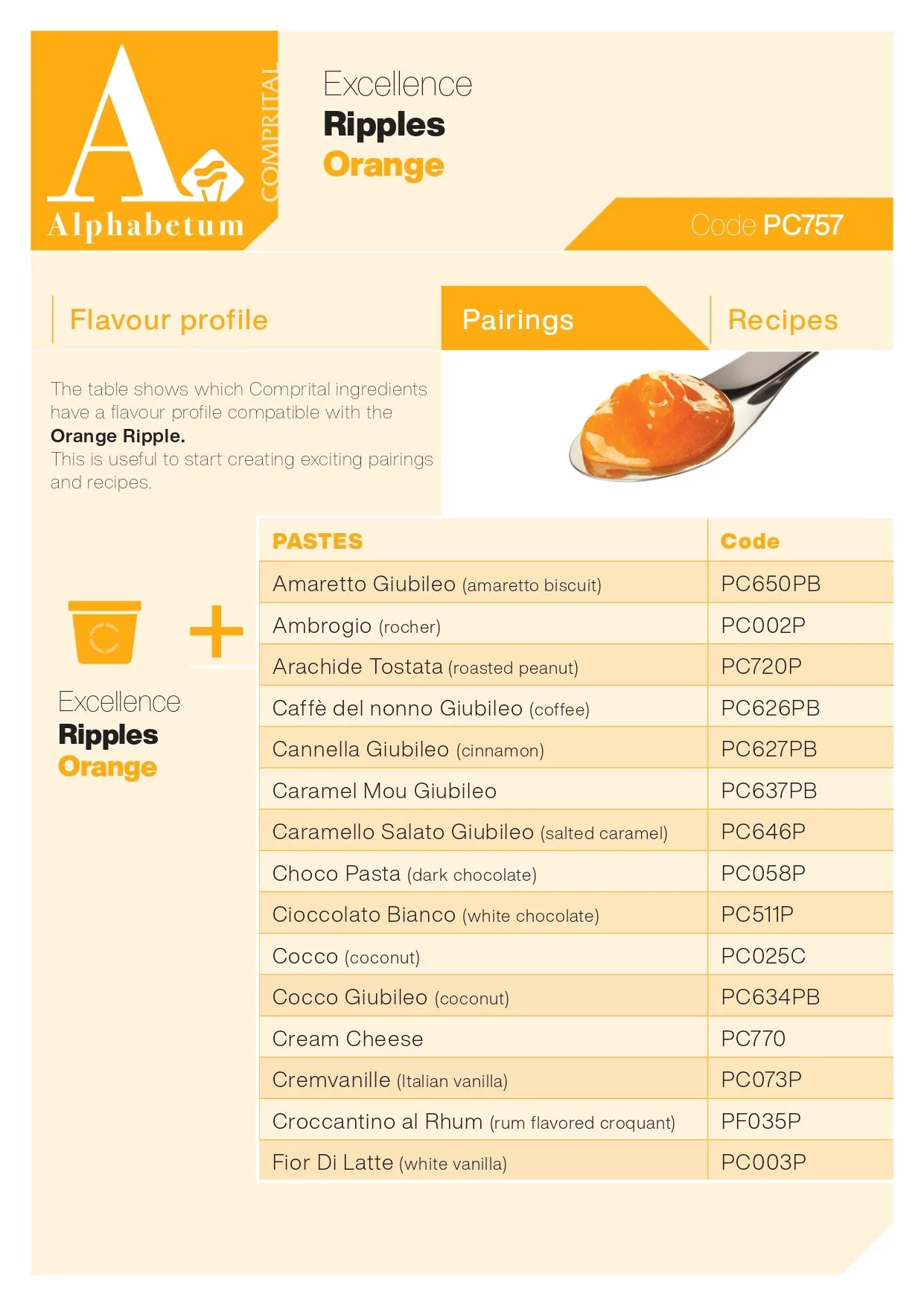 Arancia (orange Ripple with fillets of candied orange) Ripple - Case of 2 x 3 kg Units