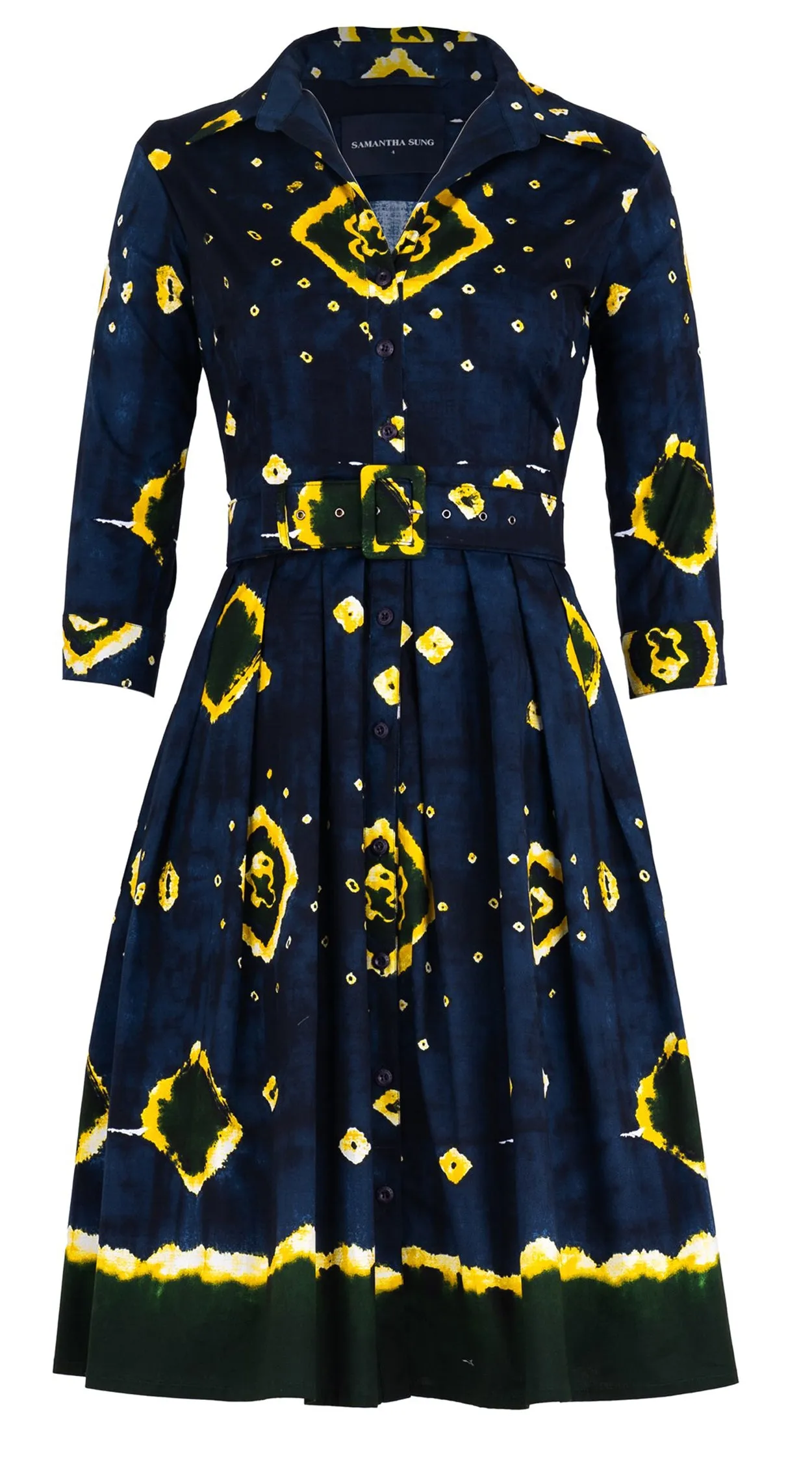 Audrey Dress #1 Shirt Collar 3/4 Sleeve Cotton Stretch (Tahikistan Tie Dye)