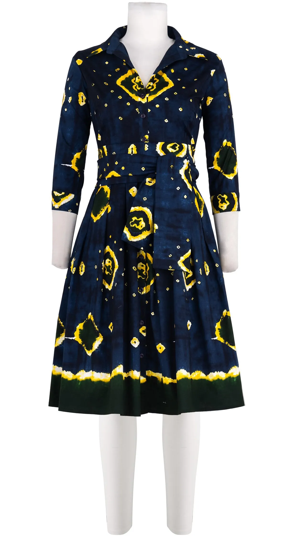 Audrey Dress #1 Shirt Collar 3/4 Sleeve Cotton Stretch (Tahikistan Tie Dye)