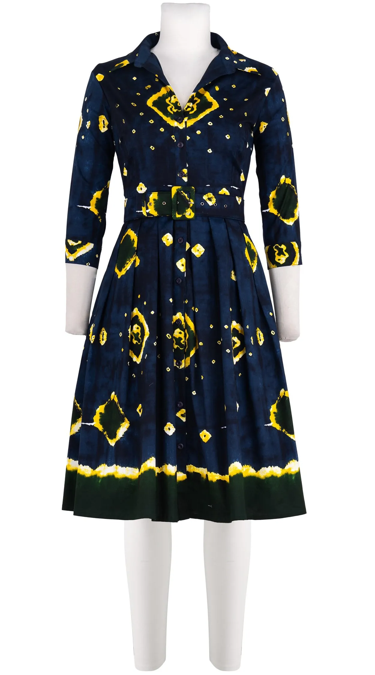 Audrey Dress #1 Shirt Collar 3/4 Sleeve Cotton Stretch (Tahikistan Tie Dye)