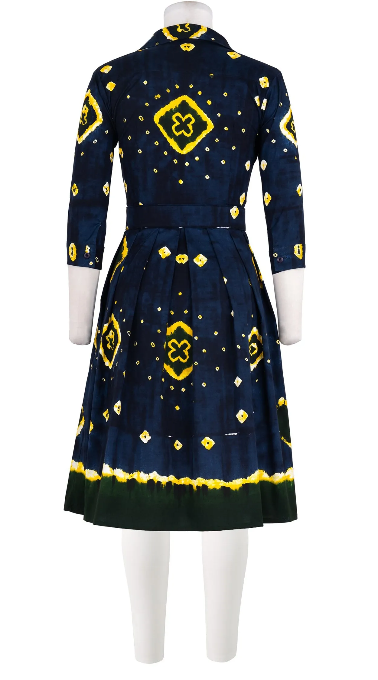 Audrey Dress #1 Shirt Collar 3/4 Sleeve Cotton Stretch (Tahikistan Tie Dye)