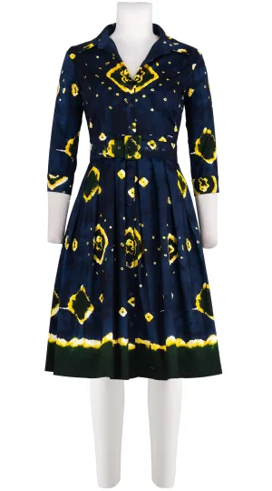 Audrey Dress #1 Shirt Collar 3/4 Sleeve Cotton Stretch (Tahikistan Tie Dye)