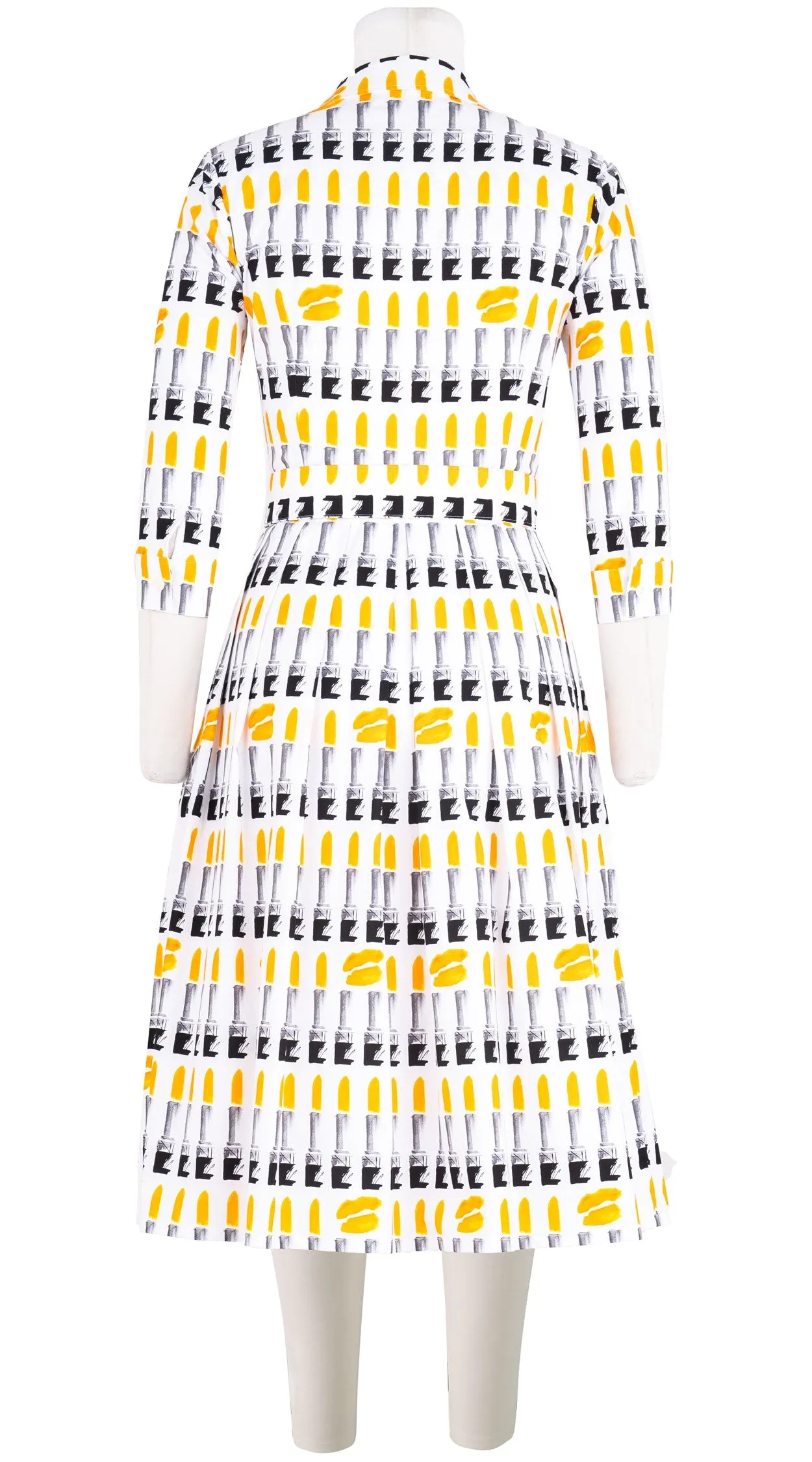 Audrey Dress #1 Shirt Collar 3/4 Sleeve Long Length Cotton Stretch (Lipstic Rouge White)