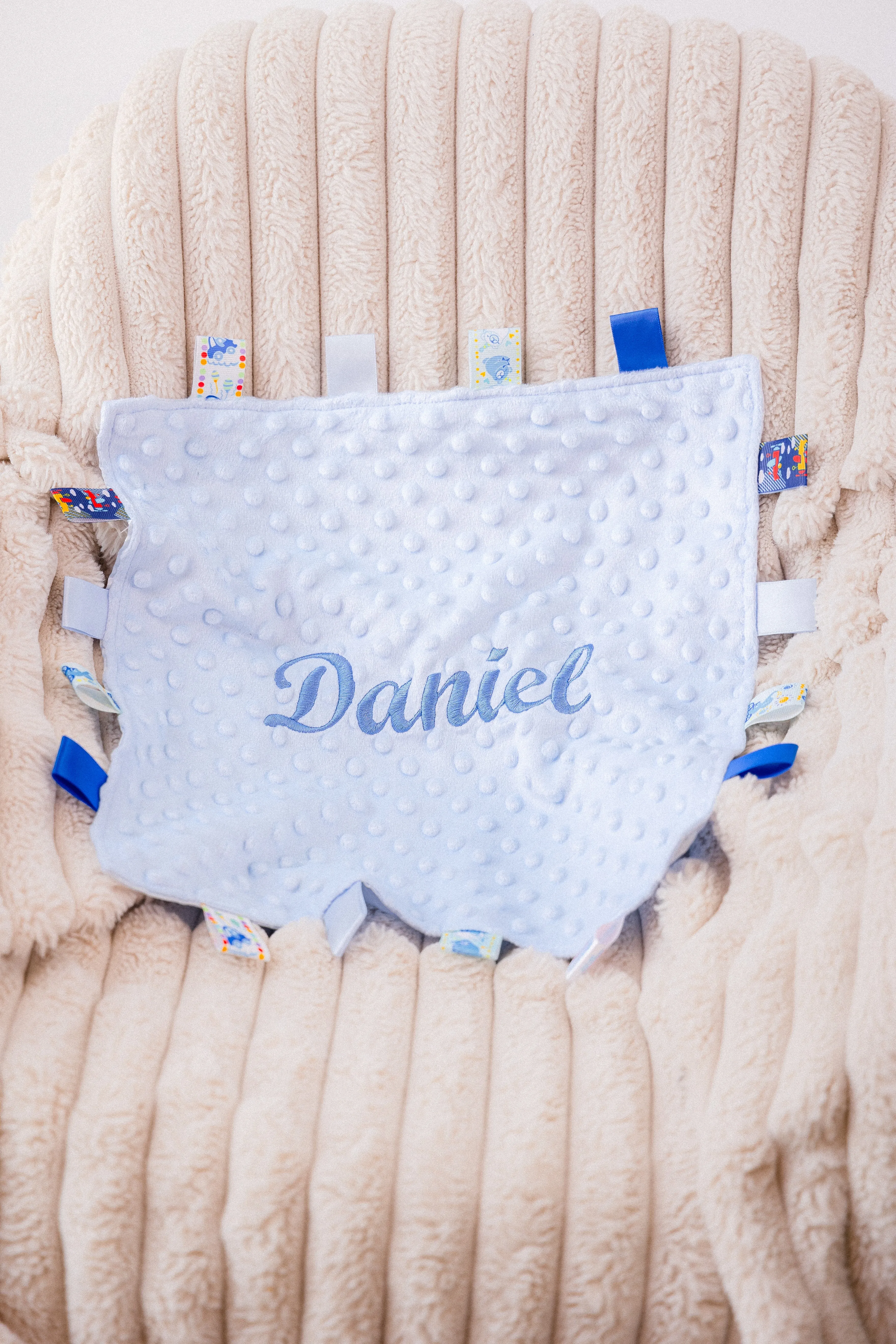 Babies personalised tag soothing comforter