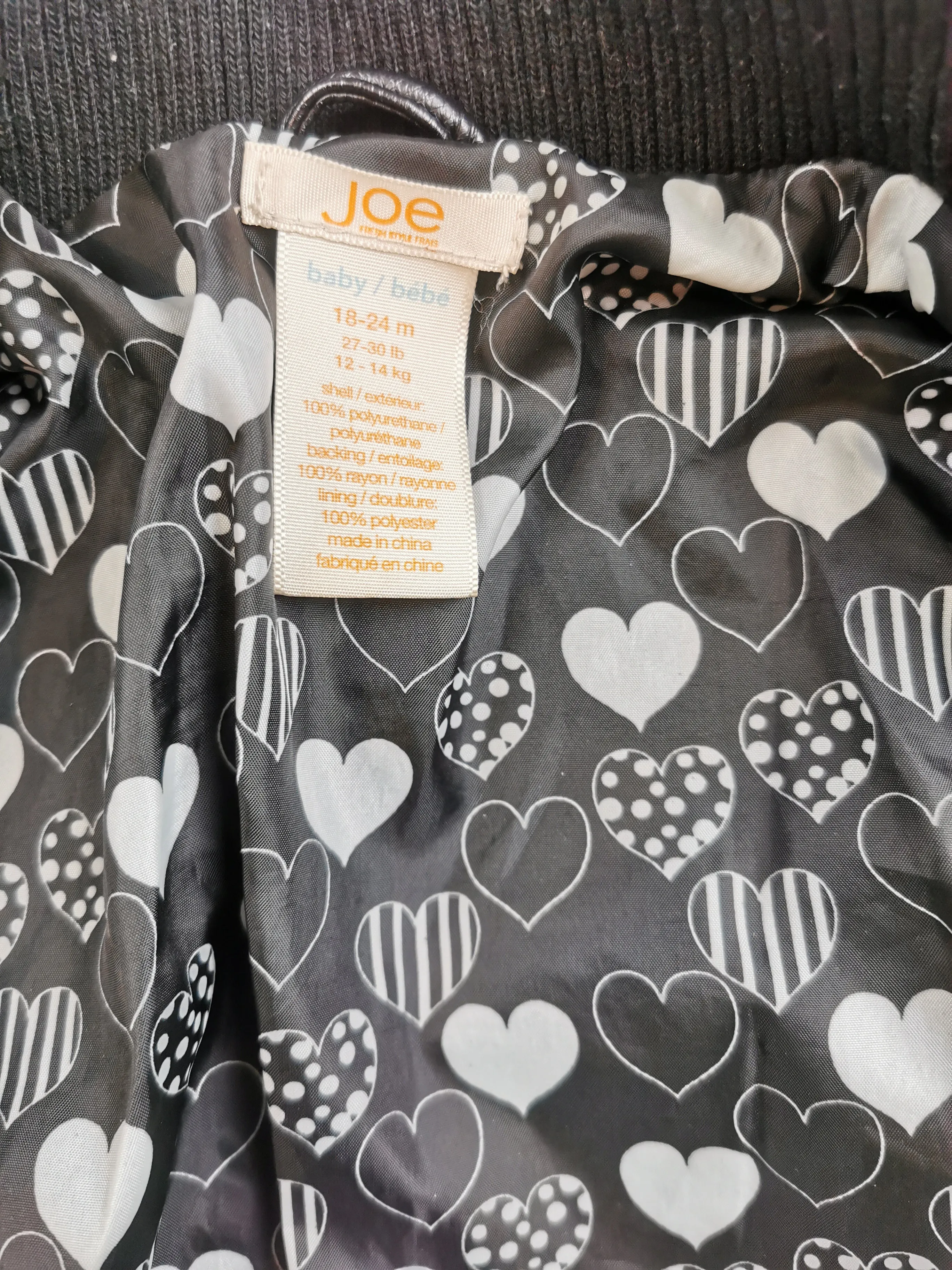 BABY GIRL SIZE 18/24 MONTHS - JOE FRESH, Black Zippered Jacket VGUC B40