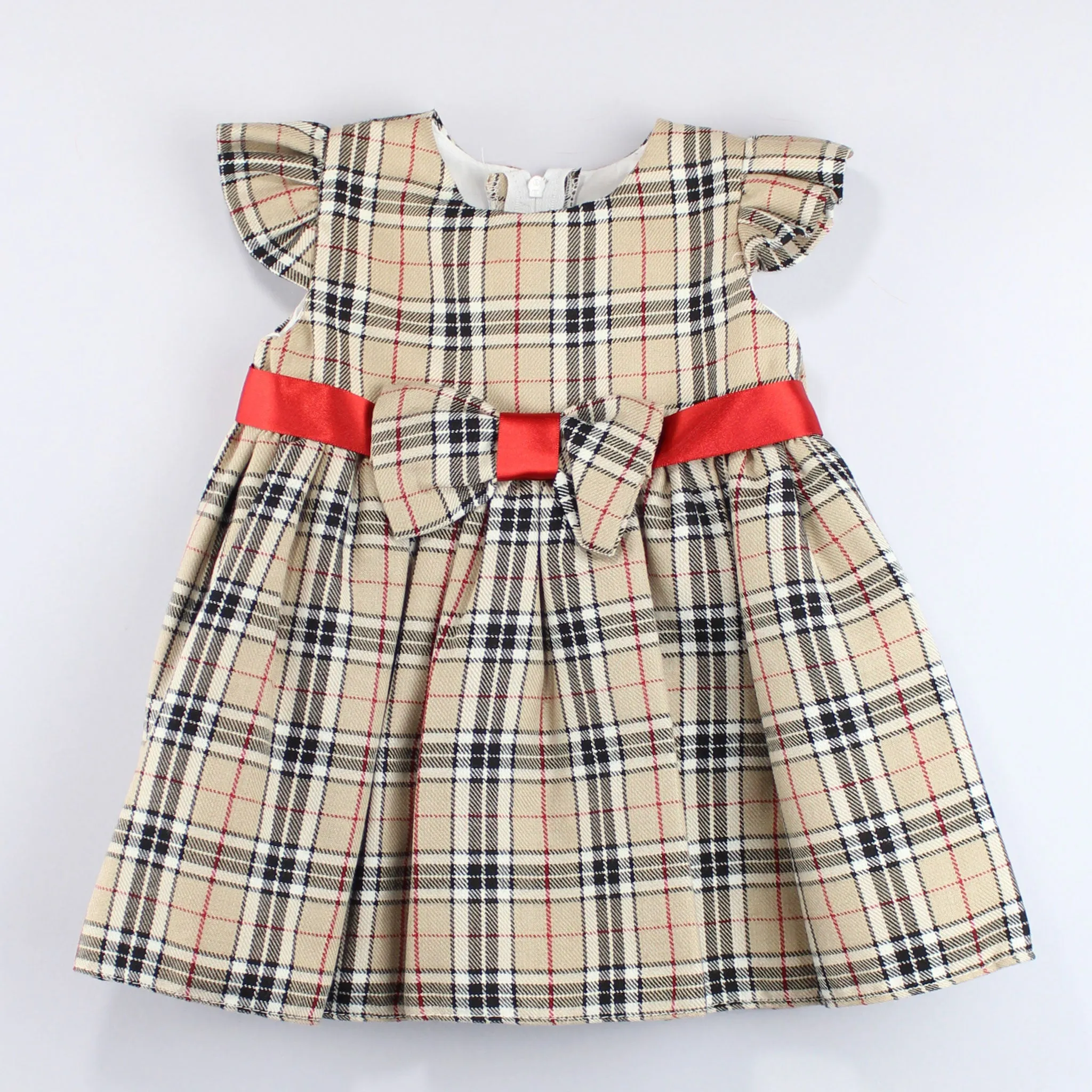 Baby Girls Beige Check Tartan Dress