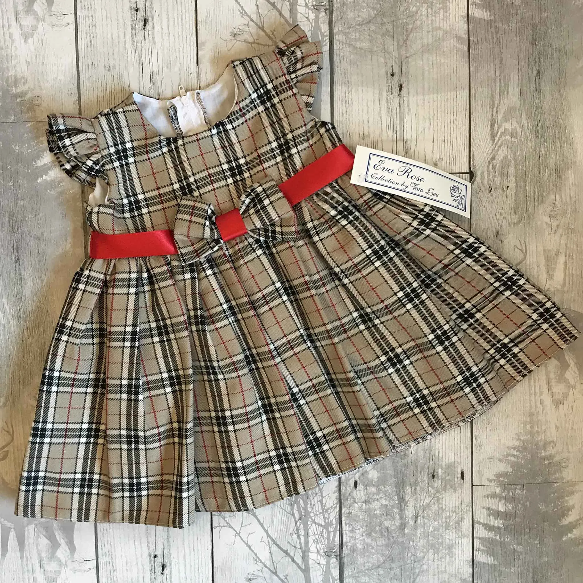 Baby Girls Beige Check Tartan Dress