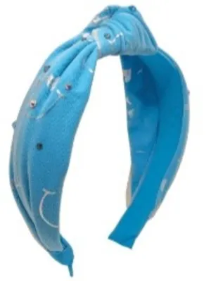 Bari Lynn Shimmer Smile Knot Headband with Crystals - Neon Blue