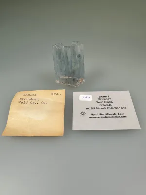 Barite, Stoneham, Weld County, Colorado, ex. William Mickols Collection 545, Miniature, 0.8 x 3.0 x 4.2 cm, $250. Online 3/2.