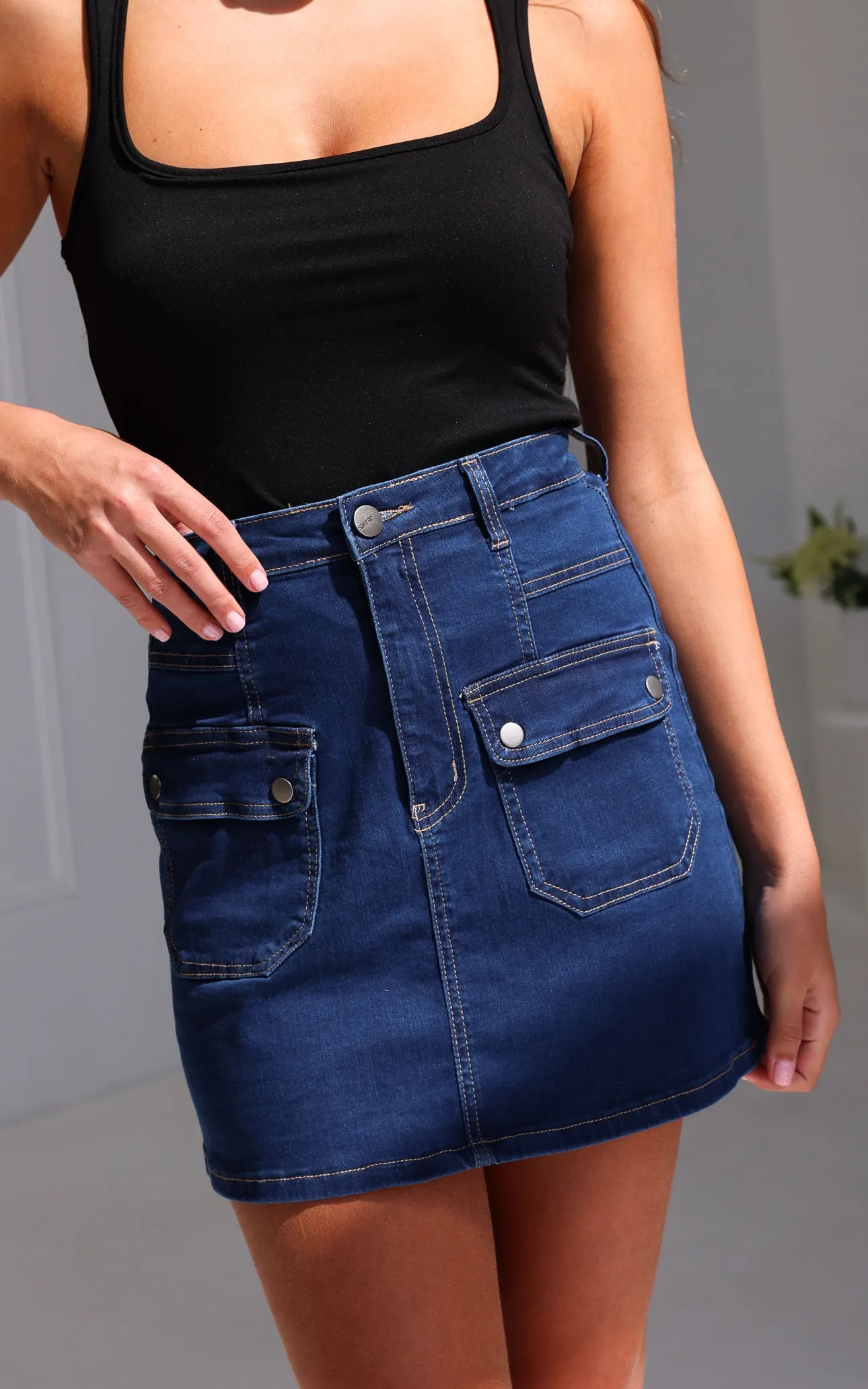 Belmore Denim Mini Skirt - Dark Blue
