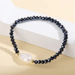Black Acrylic & Pearl Beaded Stretch Bracelet