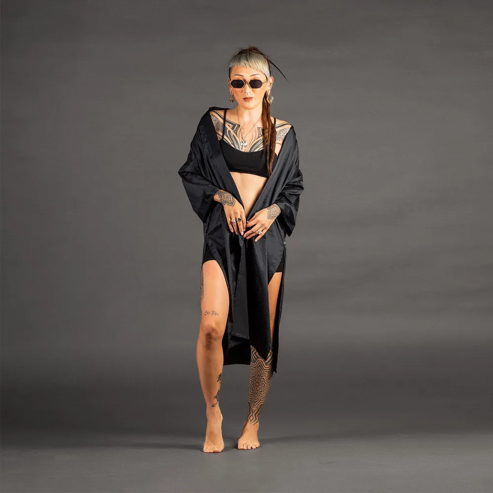 Black Satin Kimono Bio-Print